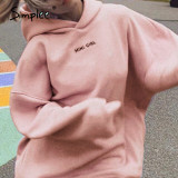 Simplee Casual solid pink women fleece sweatshirts Long sleeve autumn winter female hoodies Fashion loose ladies pullover tops