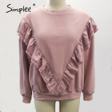 Simplee Causal pink short women fleece sweatshirt Long sleeve autumn winter oversized hoodies top loose female shirt pull femme