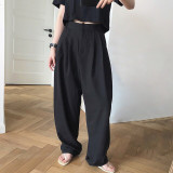 TWOTWINSTYLE Casual Black Wide Leg Pants For Women High Waist Pocket Ruched Large Size Loose Pant Female 2020 Summer Fashion New TWOTWINSTYLE Casual Black Wide Leg Pants For Women High Waist Pocket Ruched Large Size Loose Pant Female 2020 Summer Fashion New