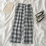 HOUZHOU Korean Style Wide Leg Pants Women Korean Wide Pants Summer Plaid Pants 2020 Fashion Women Checkered Palazzo Pants HOUZHOU Korean Style Wide Leg Pants Women Korean Wide Pants Summer Plaid Pants 2020 Fashion Women Checkered Palazzo Pants