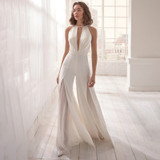 MIOFAR Halter Sleeveless Backless Split Lace White Jumpsuit Women Casual Elegant Jumpsuit Fashion Sexy Deep V-neck Lady Clothing