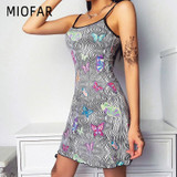 MIOFAR Dress for Women 2020 Summer Butterfly Printed Short Dresses Woman Sundress Robe Femme Zebra Pattern Ladies Mini Dress