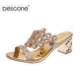 BESCONE Women’s Slipper Fashion Mature Summer Outside Handmade Ladies Slipper Peep Toe High Heel Dress Party Shoes Women BO641