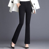 Elegant Women's Office Lady High Waist Flare Pants Solid Elastic Formal Long Stretch Trousers