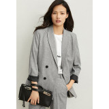AMII Minimalism Autumn Suit Set OLstyle Lapel Double Breasted Gray Women Suit Coat High Waist Solid Ankel Length Pants 12070512