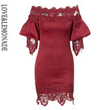 LOVE & LEMONADE Sexy Off-The-Shoulder Lace Decorative Lantern Sleeves Slim Fit Party Dress LM81241-B