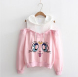 Sailor Moon Hoodie Kawaii Clothes Tops Women Hoodie Harajuku Sailor Moon Cat Shirt Off-shoulder sweatshirt Femme Girls Woman