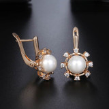 Clear Cubic Zirconia Pearl Earrings For Women Girls 585 Rose Gold Stud Earrings Fashion Girlfriend Women's Jewelry Gifts KGE143