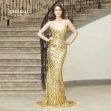 Real Photos Gold Color Beading Handwork Prom Gown Sexy Backless Long Evening Dresses Elegant Party OL103086