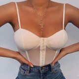 Cryptographic Sexy Backless Mesh Bustier Corset Bodysuit Summer Sleeveless Sheer Women's Bodysuits 2020 Fashion Female Tops
