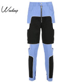 Weekeep Patchwork Hollow Out Pants Women Streetwear High Waist Pencil Pants Fashion Ankle-length Cargo Pants Women 2019