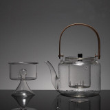 1L 2-in-1 Steaming and Boiling Glass Teapot Heat-resistant Tea Maker with Bamboo Handle Boiling Teapot Steaming Teapot Teaware