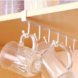 Black/White Iron 6 Hooks Cup Holder Hanging Bathroom Hanger Kitchen Organizer Cabinet Door Shelf Removed Storage Rack Home Decor