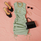 FANTOYE Cotton Ruched Drawstring Sexy Party Dress Women Sleeveless Elastic Mini Dress Vintage Summer Bodycon Club Wear Vestidos