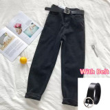 Vintage High Waist Jeans Women Solid Straight Pants Loose Casual  High Street Denim Trousers Pantalon Femme Plus Size With Belt