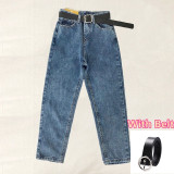 Vintage High Waist Jeans Women Solid Straight Pants Loose Casual  High Street Denim Trousers Pantalon Femme Plus Size With Belt