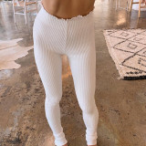 Women High waist Ruffles Leggings Slim Stretch Pencil Pants Female Elegant Casual Trousers Ribbed Knitted Leggings