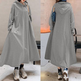 Stylish Hooded Hoodies Dress Women Autumn Sweatshirts 2020 ZANZEA Casual Long Sleeve Maxi Vestidos Female Solid Robe Oversized