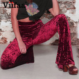Viifaa Wide Leg High Waist Velvet Flare Pants Stretchy Skinny Streetwear Trousers Women 2019 Autumn Winter Clothes Slim Pants