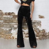Viifaa Wide Leg High Waist Velvet Flare Pants Stretchy Skinny Streetwear Trousers Women 2019 Autumn Winter Clothes Slim Pants