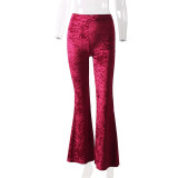 Viifaa Wide Leg High Waist Velvet Flare Pants Stretchy Skinny Streetwear Trousers Women 2019 Autumn Winter Clothes Slim Pants