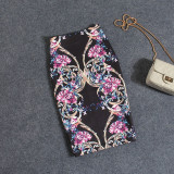 Women Vintage Skirts Flower Printing High Waist Bodycon Slim Midi Split Sexy Pencil Female Falda 24 Patterns SP524