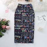 Women Vintage Skirts Flower Printing High Waist Bodycon Slim Midi Split Sexy Pencil Female Falda 24 Patterns SP524