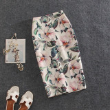 Women Vintage Skirts Flower Printing High Waist Bodycon Slim Midi Split Sexy Pencil Female Falda 24 Patterns SP524