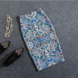 Women Vintage Skirts Flower Printing High Waist Bodycon Slim Midi Split Sexy Pencil Female Falda 24 Patterns SP524