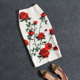 Women Vintage Skirts Flower Printing High Waist Bodycon Slim Midi Split Sexy Pencil Female Falda 24 Patterns SP524