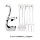 7 Pcs Swan Fruit Base Holder Forks Set Stainless Steel Salad Dessert Forks Coffee Spoon Cake Tableware Zero Waste Flatware