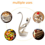 7 Pcs Swan Fruit Base Holder Forks Set Stainless Steel Salad Dessert Forks Coffee Spoon Cake Tableware Zero Waste Flatware