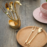 7 Pcs Swan Fruit Base Holder Forks Set Stainless Steel Salad Dessert Forks Coffee Spoon Cake Tableware Zero Waste Flatware