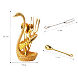 7 Pcs Swan Fruit Base Holder Forks Set Stainless Steel Salad Dessert Forks Coffee Spoon Cake Tableware Zero Waste Flatware