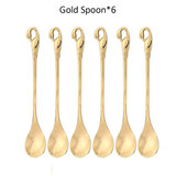 7 Pcs Swan Fruit Base Holder Forks Set Stainless Steel Salad Dessert Forks Coffee Spoon Cake Tableware Zero Waste Flatware