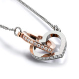 "To My Daughter" Joined Hearts Pendant Necklace Gift Set (Cubic Zirconia Crystals)