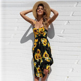 Midi Button Backless Beach Casual Sundress