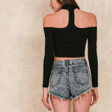 Sexy choker long sleeve crop top