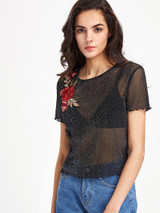Rose detail sheer top