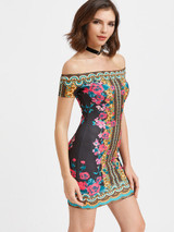 Sexy "bimi" off the shoulder mini bodycon dress