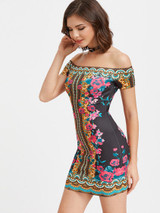 Sexy "bimi" off the shoulder mini bodycon dress