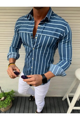 Slim Fit Shirt Long Sleeve Casual Shirt Muscle Bodybuilding Tops Streetwear M-2XL
