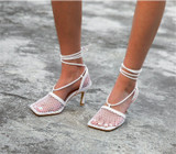 Mesh Lace-up Heels