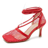 Mesh Lace-up Heels