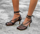Mesh Lace-up Heels