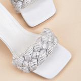 Quilted Diamante Square Toe Sandals