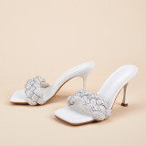 Quilted Diamante Square Toe Sandals