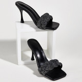Quilted Diamante Square Toe Sandals