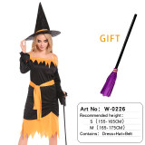 Halloween Witch Costume with broom For Girls Role Play Cosplay Performance Dance Show Costumes For Kids Vampire Witch Dress up