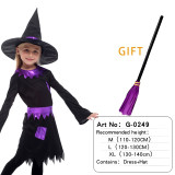 Halloween Witch Costume with broom For Girls Role Play Cosplay Performance Dance Show Costumes For Kids Vampire Witch Dress up